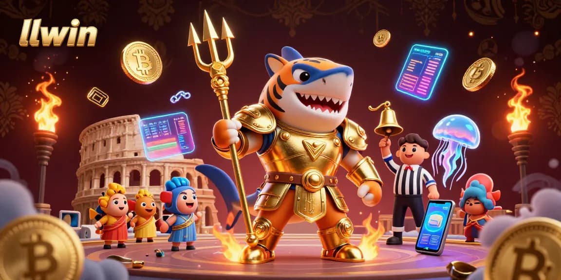Experience thrilling gaming at llwin with a dynamic underwater casino scene featuring a golden gladiator shark.