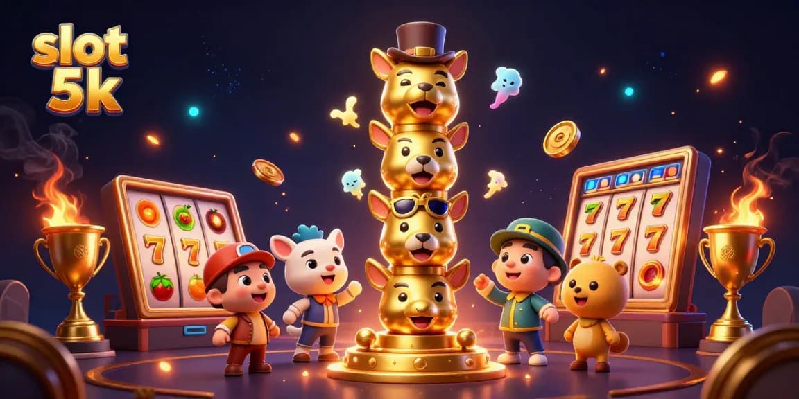 Engage in thrilling gameplay with slot 5k, where vibrant slot machines and golden trophies collide.