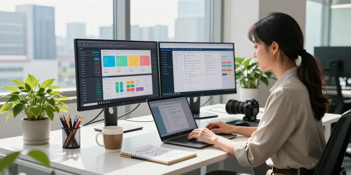 Professional workspace showcasing advanced AI productivity tools enhancing efficiency and creativity.
