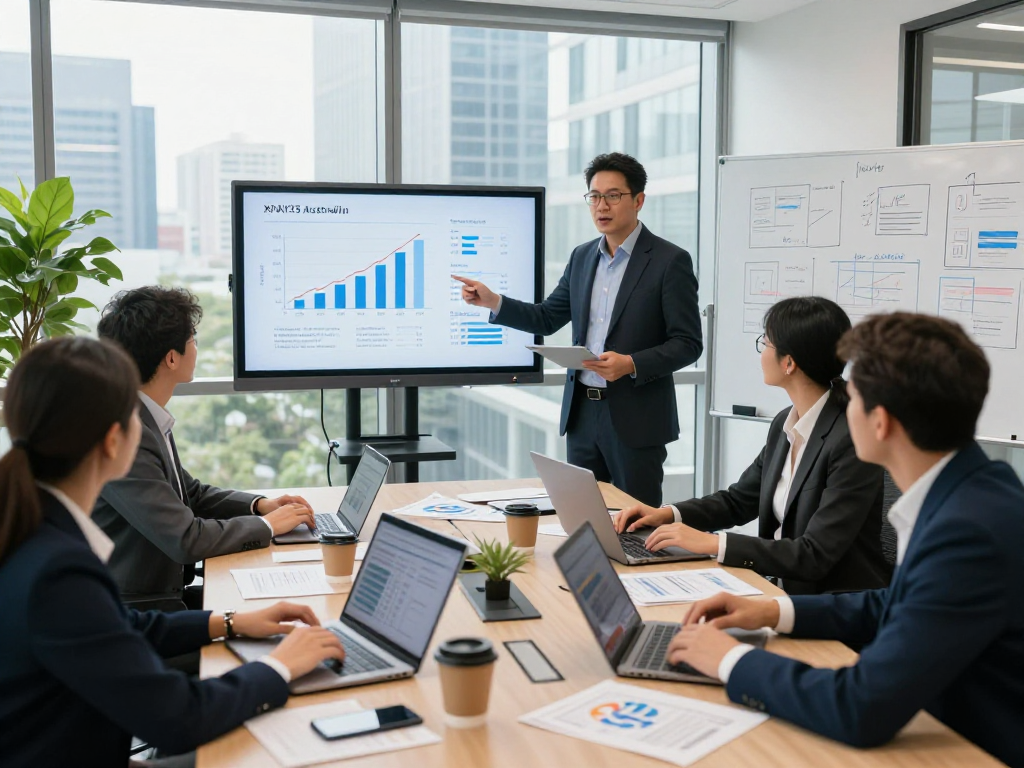 Business professionals discussing strategies for XPAY33 Australia during a meeting.