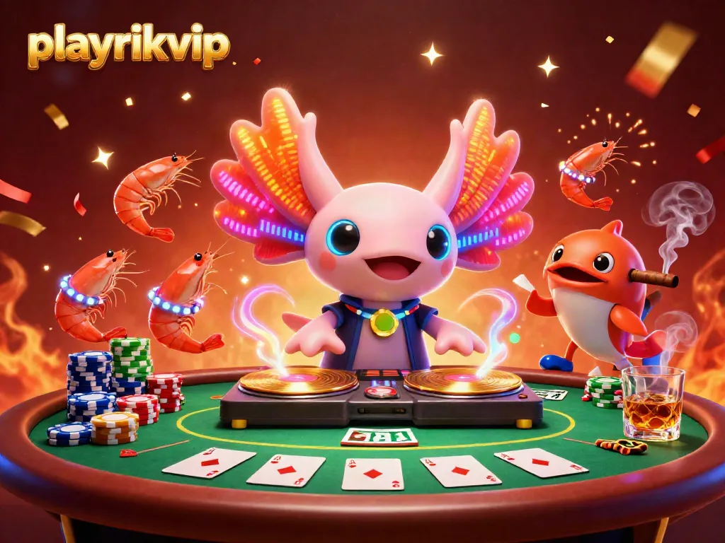 Engage in the vibrant playrikvip aquarium casino scene featuring a DJ axolotl and shrimp dancers.