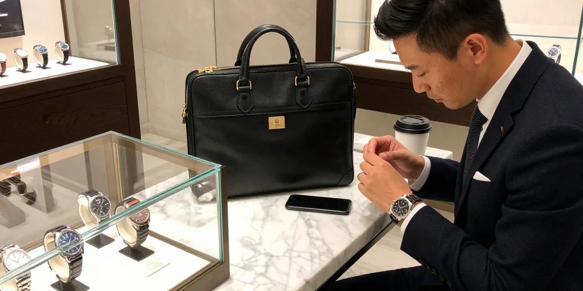 Inspecting super clone watches in a luxurious boutique setting with detailed craftsmanship.