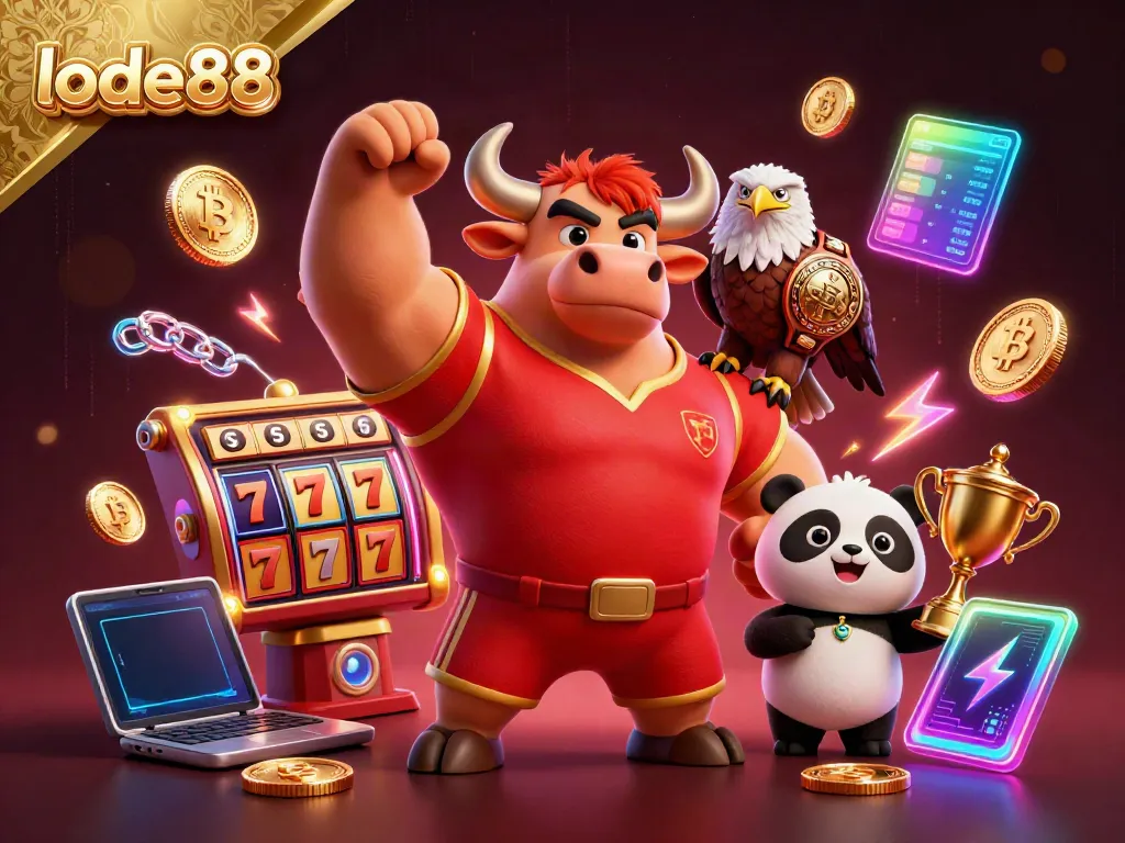 Experience thrilling casino action at lode88 with energized characters and vibrant neon elements.