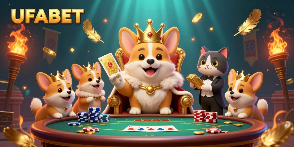 Experience thrilling slots and poker action at UFABET with golden cards and vibrant ambiance.