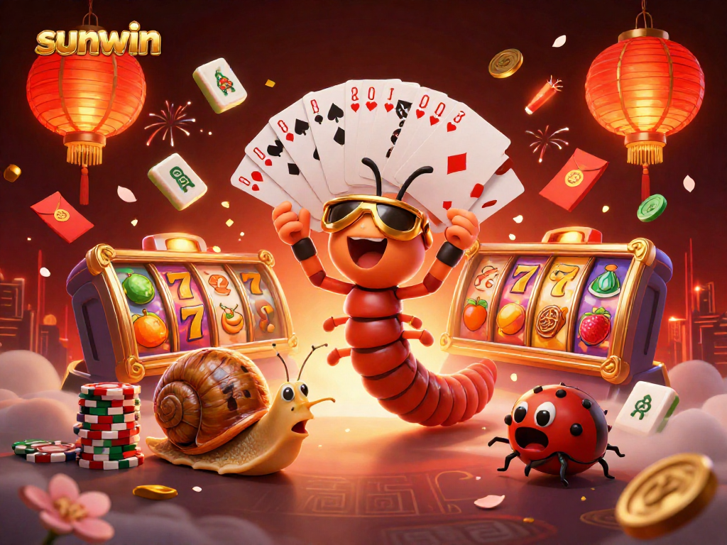 Experience the vibrant action of sunwin with a lively 3D illustration of a casino scene featuring exciting characters and elements.