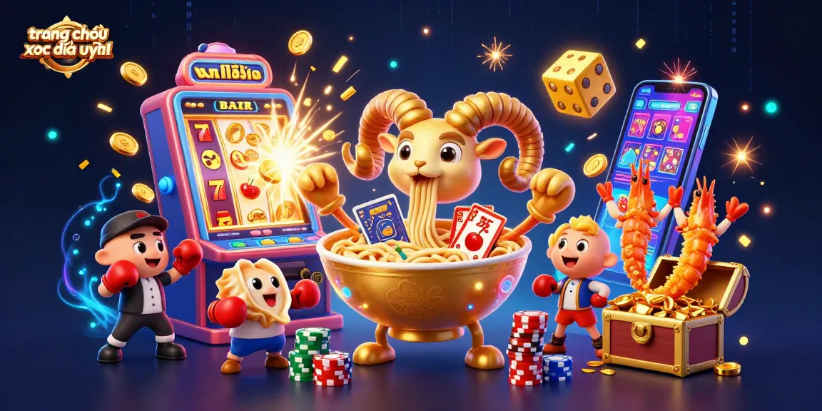 Engage in the best trang chơi xóc đĩa uy tín experience surrounded by vibrant casino elements and characters.