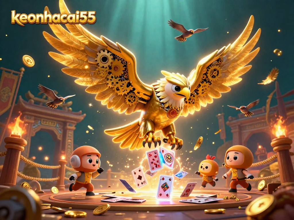 Engage in thrilling gameplay with keonhacai55 as a majestic cybernetic eagle dominates the casino scene.
