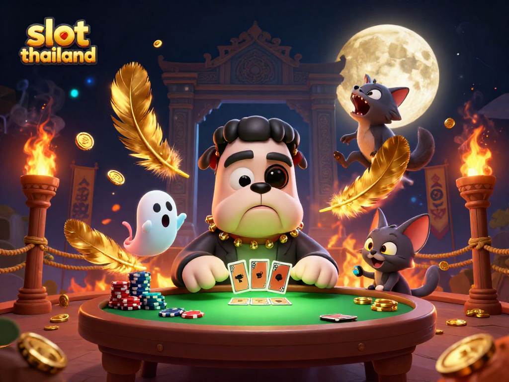 Engaging scene of a monster dealer showcasing the exciting world of slot thailand with a playful atmosphere.