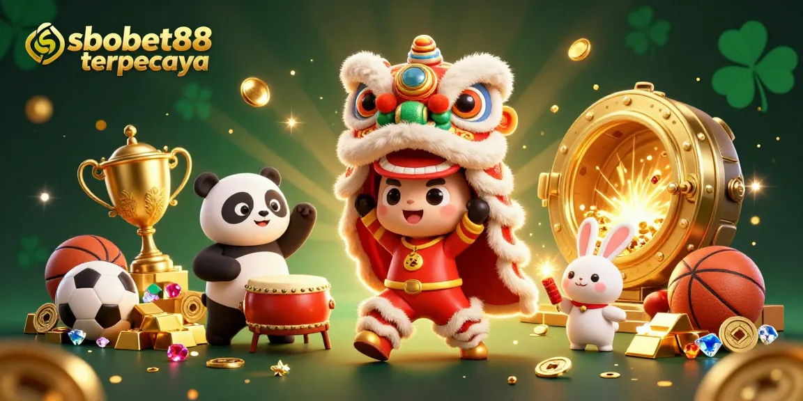 Experience sbobet88 terpercaya with dynamic sports betting action, featuring vibrant characters and gold treasures.
