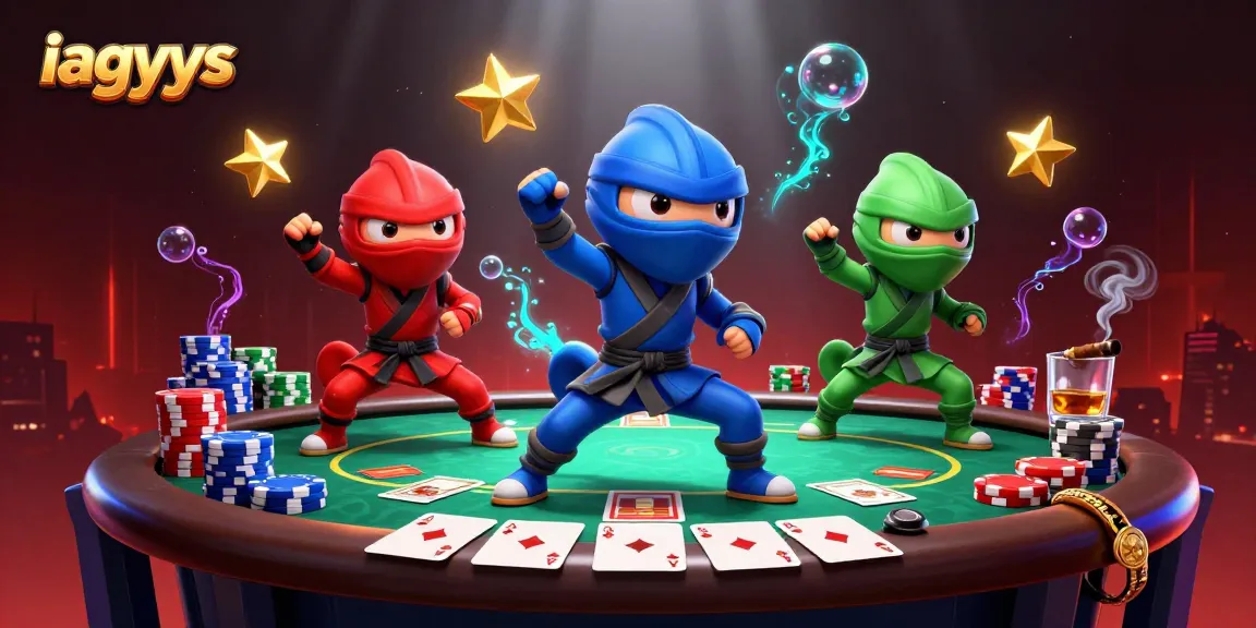 Experience thrilling poker action with iagyys as colorful ninja chameleons perform martial arts on a vibrant rooftop.